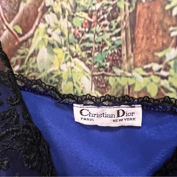 Vintage Christian Dior Cami NWT deadstock blue black lace floral flower XS - Picture 7 of 13